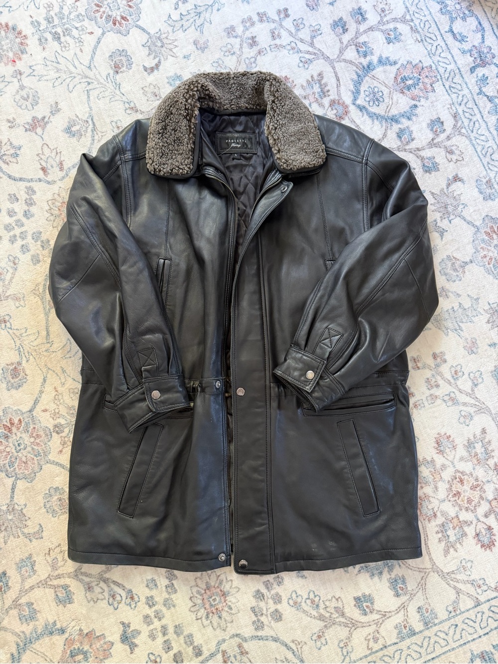 Black Leather Coat with Sherpa Collar